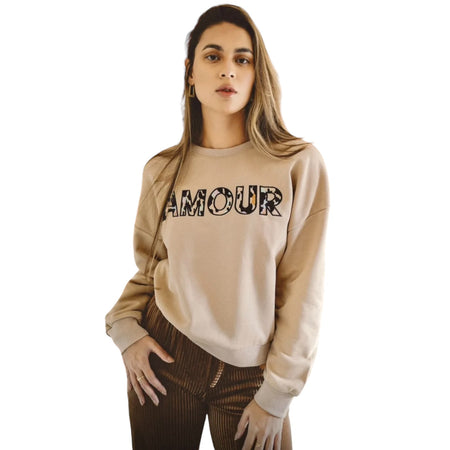 Sweat Amour léopard beige